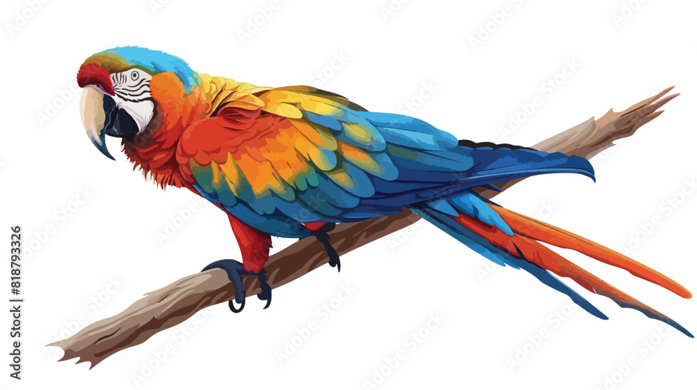 Ara Macaw sitting on branch. Large tropical parrot 