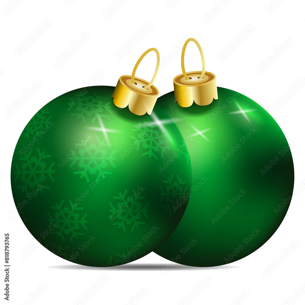 Glass green balls. Green Christmas ball with snowflakes Glass green balls. Green Christmas ball with snowflakes