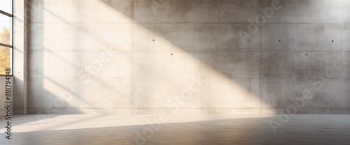 A large, empty room with a wall that is made of concrete