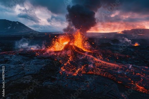Erupting Volcano. Reykjanes Peninsula Iceland. Fagradalsfjall Volcano Eruption. Geldingadalir Lava Flow
