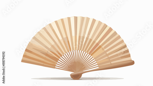 Asian shell-shaped hand fan with wood handle. Japanese