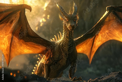 dragon mythical fantasy magical powerful majestic soaring flying scales glittering sunlight medieval mystical legend fairy tale strength 3d illustration  photo
