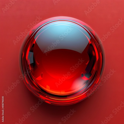 A red glass ball on a surface.