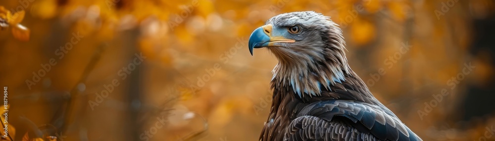 Majestic eagle with sharp gaze captured in autumn forest setting, surrounded by vibrant orange foliage and serene natural beauty. Majestic eagle with sharp gaze captured in autumn forest setting, surrounded by vibrant orange foliage and serene natural beauty.
