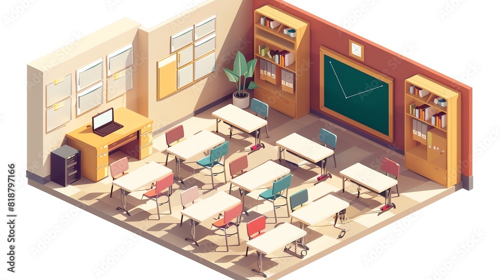 class room isometric design. an illustration in 3d class room isometric design. an illustration in 3d