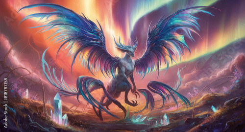 The aurora painting the sky with vibrant and warm colors and its wings spread wide Generative AI