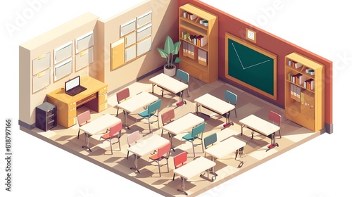 class room isometric design. an illustration in 3d