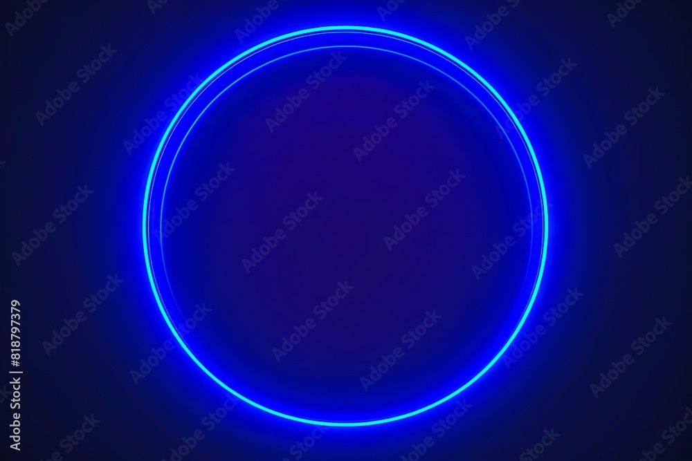Fototapeta premium A blue neon circle on a dark background.