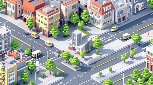 city town street isometric design. an illustration in 3d