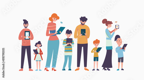 Family gadget addiction problem concept flat vector illustration