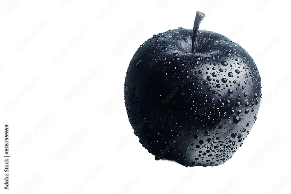 Obraz premium Fresh Dewy Apple, Dark-Colored with Water Droplets, transparent Background, Textured and Visually Striking