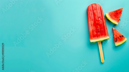 Watermelon ice pops on a blue background.