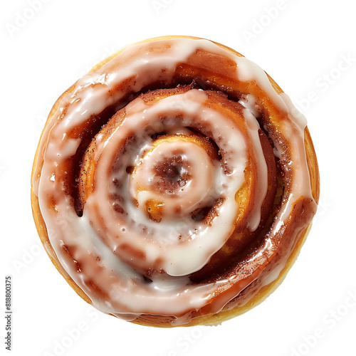 top view of cinnamon roll on transparent background
