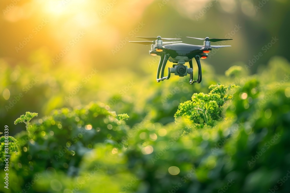 Futuristic farming integrates drone technology for garden farming, crop cultivation, farm landscapes, vegetable farming, fertilization techniques, and care management.