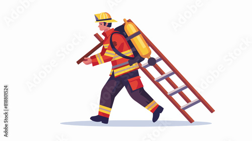 Firefighter carrying ladder. Fire fighter fireman goi