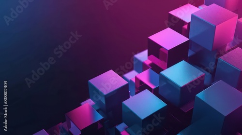 Vibrant neon cubes with a glowing effect on a dark gradient background, giving a sense of technology and modernity photo