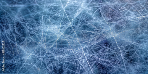  natural blue ice texture of surface of frozen. Nature abstract pattern of white cracks. Winter seasonal background, mock up, flat lay, ice texture background. ice skates 