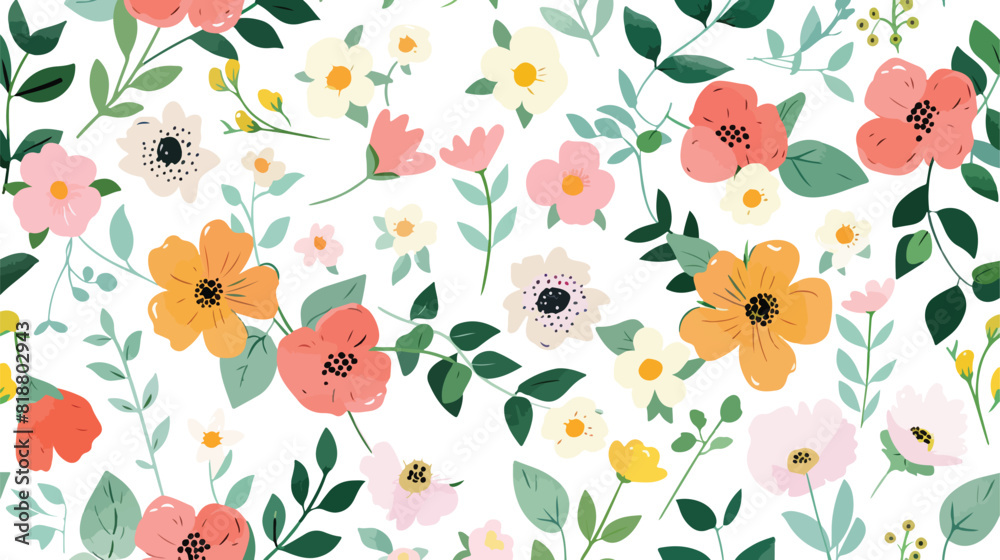 Floral seamless pattern with blooming spring flowers