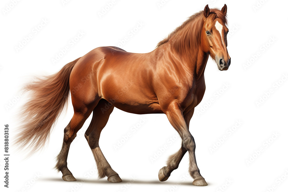 Image of a brown horse full shape on white background. Mammals. Wildlife Animals.