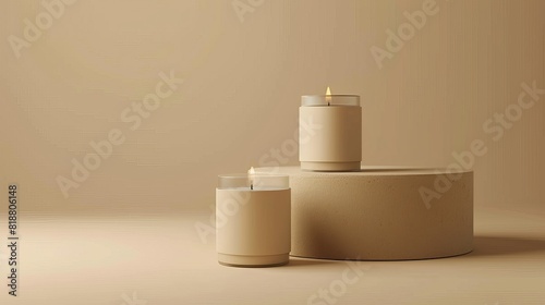 Neutral Tone Candle Trio for Spa Ambiance, Copyspace, Candle Mockup