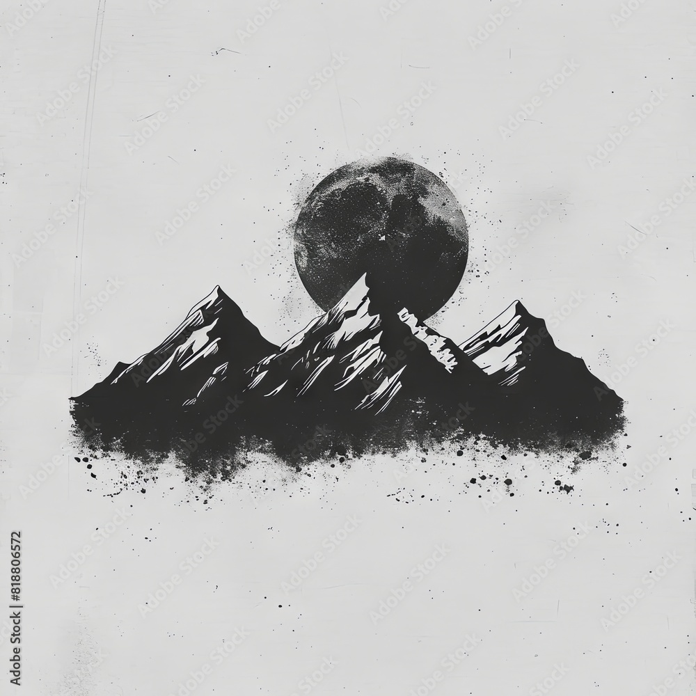 Moonrise over mountain peaks in monochrome Moonrise over mountain peaks in monochrome