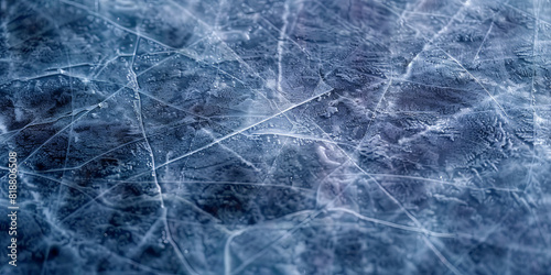  natural blue ice texture of surface of frozen. Nature abstract pattern of white cracks. Winter seasonal background, mock up, flat lay, ice texture background. ice skates  © Planetz