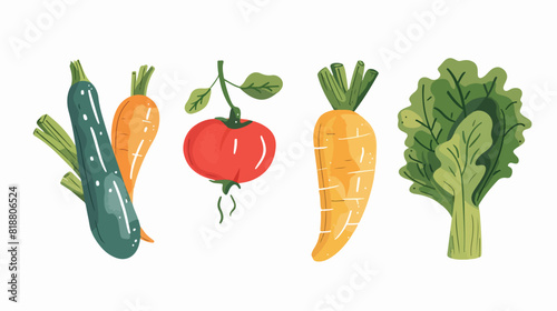 Four of colorful hand drawn fresh delicious vegetable