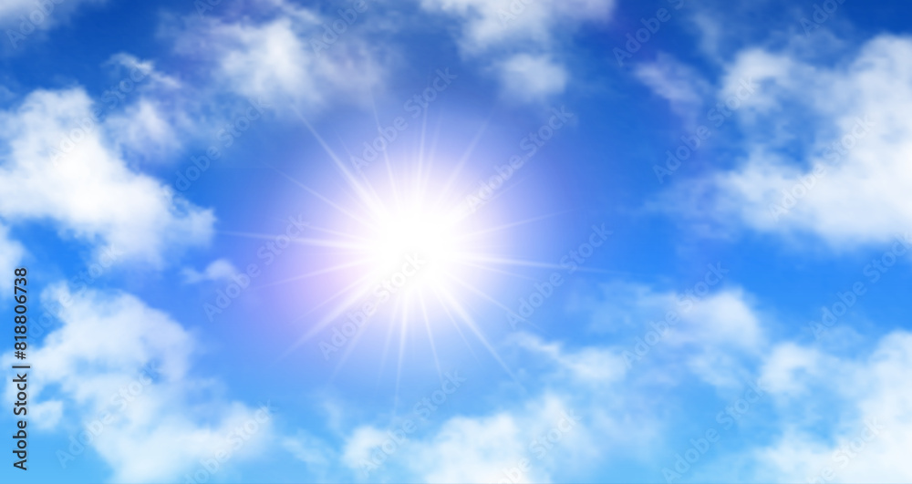 Sunny background, blue sky with white clouds and sun, sunny day concept. Sunny background, blue sky with white clouds and sun, sunny day concept.