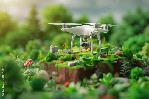 Efficient farming with smart 4K drone technology improves Bluetooth connectivity, vegetable garden management, isometric illustrations, and structured agricultural applications.