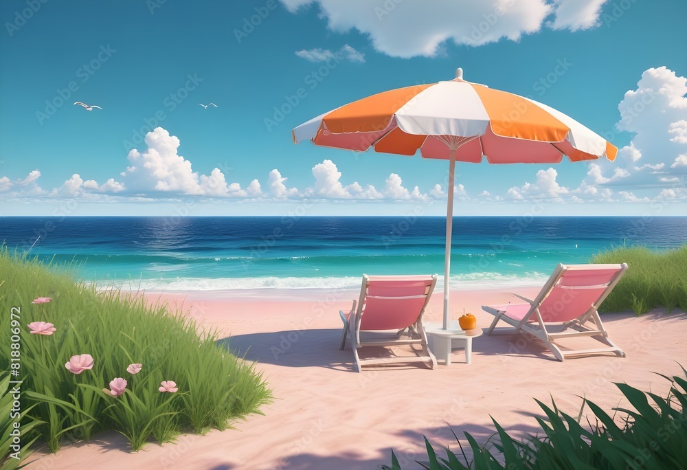 Beach chairs and umbrella