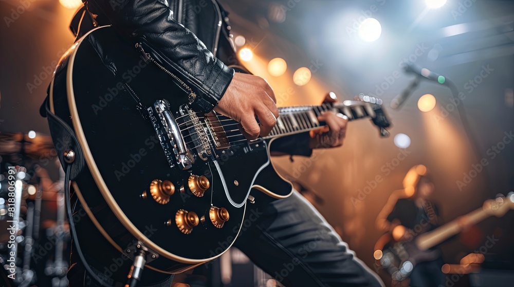 Obraz premium Rock guitarist performing on stage at a concert