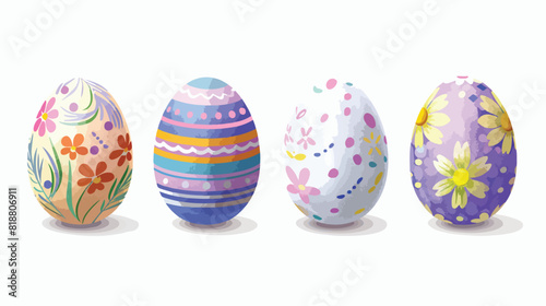 Four of decorated Easter eggs isolated on white background