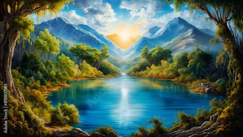 Vibrant Landscape Painting of Nature   s Beauty