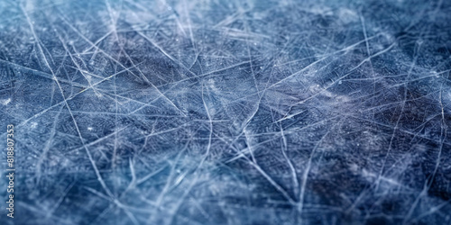  natural blue ice texture of surface of frozen. Nature abstract pattern of white cracks. Winter seasonal background, mock up, flat lay, ice texture background. ice skates  © Planetz