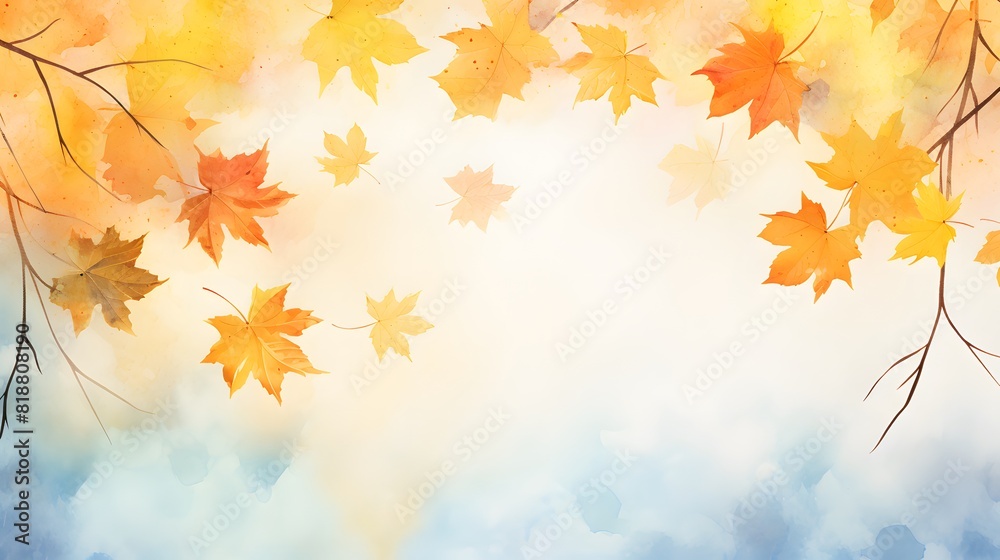 Watercolor autumn background with maple leaves. Generative AI. Watercolor autumn background with maple leaves. Generative AI.