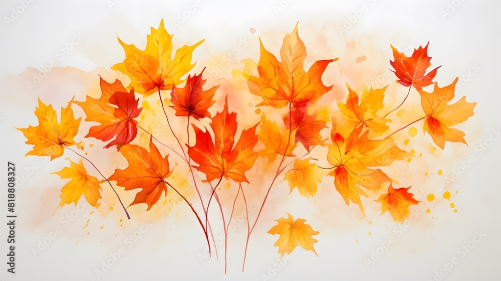 Watercolor autumn background with maple leaves. Generative AI. Watercolor autumn background with maple leaves. Generative AI.
