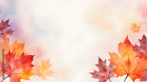 Watercolor autumn background with maple leaves. Generative AI.