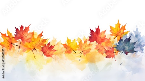 Watercolor autumn background with maple leaves. Generative AI.