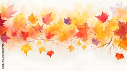 Watercolor autumn background with maple leaves. Generative AI.