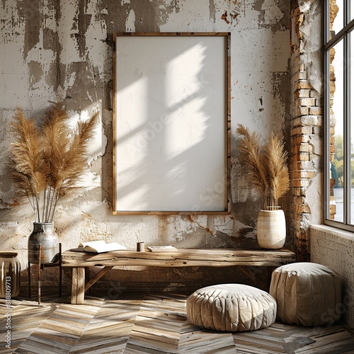 Poster Vertical Frame Mockup in rustic elegance living room Interior