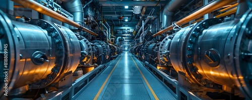 Intricate Engine Room of a Cargo Vessel Showcasing Powerful Machinery and Automation Systems photo
