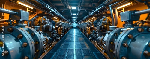 Intricate Machinery Powering the Cargo Ship s Engine Room
