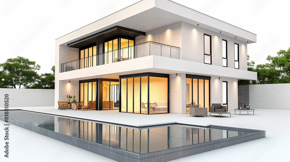 House 3d modern style rendering on white background. House 3d modern style rendering on white background.
