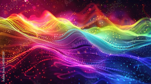 Glowing neon waves  resembling a vibrant sea of electric colors  flowing with mesmerizing patterns abstract background with glowing waves and lines in purple and blue colors