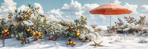 Frosty Winter Berries, Red Fruit on Snow-Covered Branches, Seasonal Cold Weather Scene photo