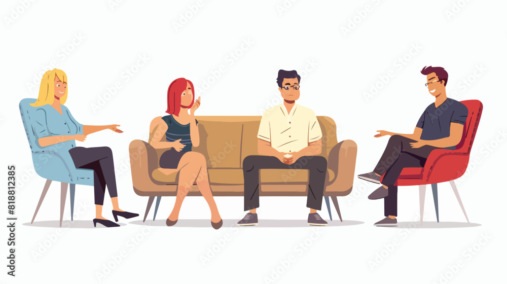 Four of men and women or married couples sitting on c