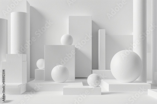 Abstract white minimal geometric shapes background. 3d render illustration mock up