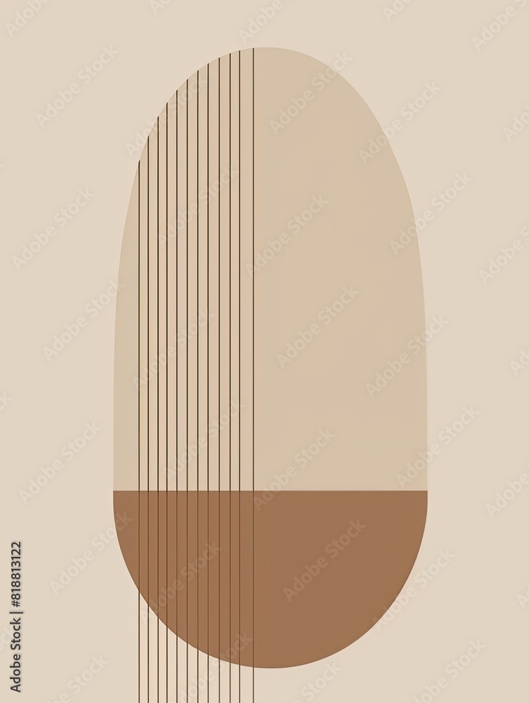 Fototapeta premium Simple Scandinavian Design: Vertical Lines, Stone Oval, Minimalist Style, Neutral Background
