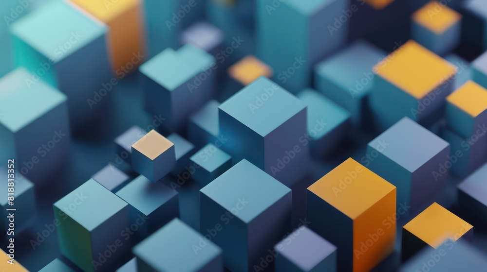 A visually captivating image showcasing an array of 3D geometric cube shapes in various shades of blue and orange A visually captivating image showcasing an array of 3D geometric cube shapes in various shades of blue and orange