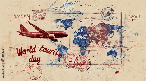 World tourism day background a postcard that says tour  photo